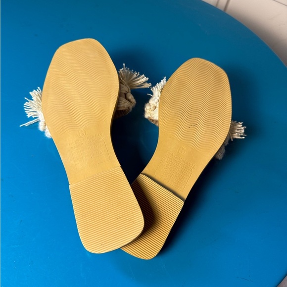 Leather Cream and Tan Bohemian Fringe Sandals - Picture 3 of 5